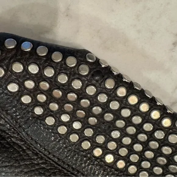 Vintage FURLA Black Studded Leather Hobo Shoulder Bag – Made in Italy